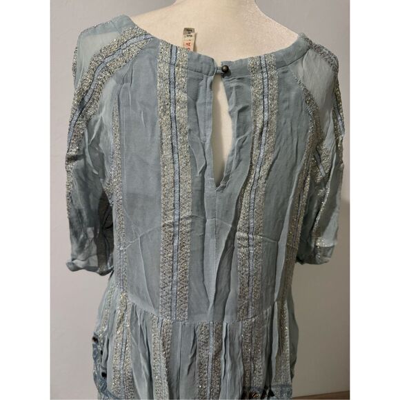 Raga Anthropologie embroidered Embellished beaded boho baby doll top L - Picture 5 of 9
